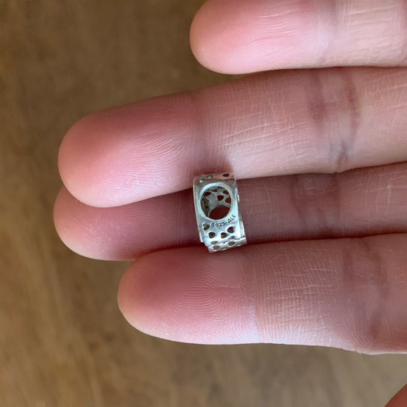 Retired Pandora Interlocked Hearts Silver Charm with Clear Cubic Zirconia EUC - Picture 8 of 9